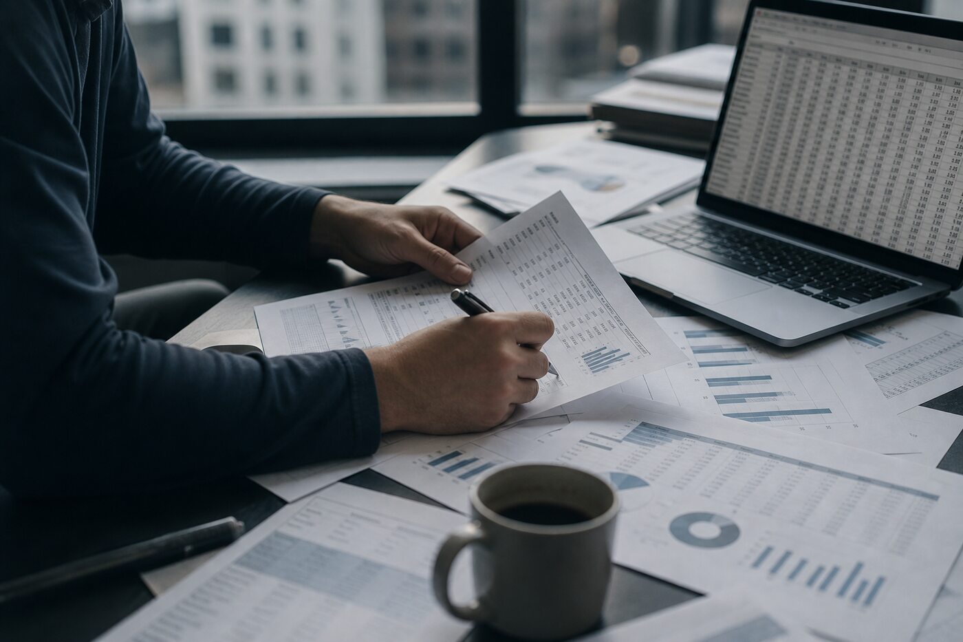 Assembling a monthly report by hand from printed spreadsheets